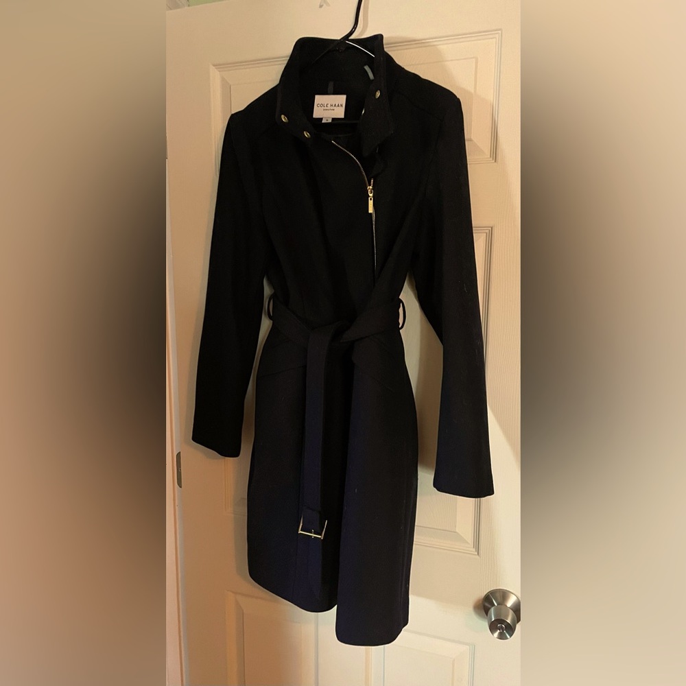 Cole Haan Women's Navy Blue Belted Trench Coat